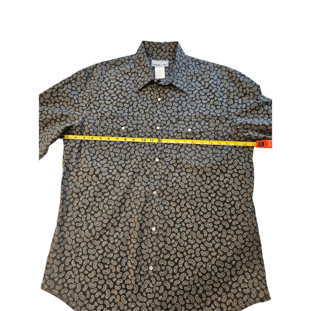 Wrangler Mens Long Sleeve Western Pearl Snap Shirt Large Black Paisley MTW1463 - Picture 4 of 6